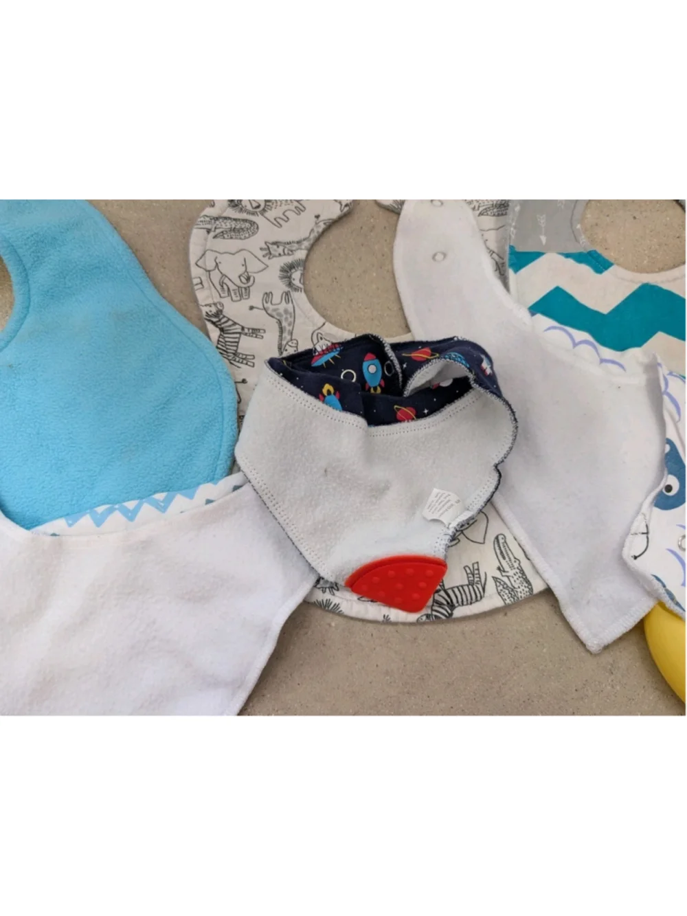 Lot Of 8 Baby Boy Bibs Feeding Drool Bandana Snap Closure Space animals Farm